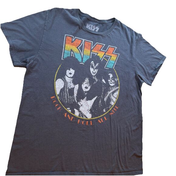 KISS Rock And Roll All Night Party Everyday Gray Large Cotton Band Concert Shirt - Picture 2 of 9